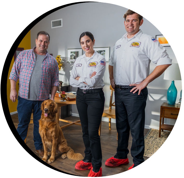 Mister Sparky workers with customer