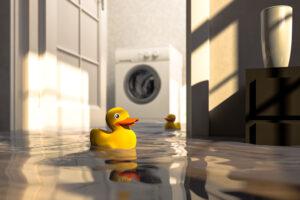 rubber duckies floating in flooded home