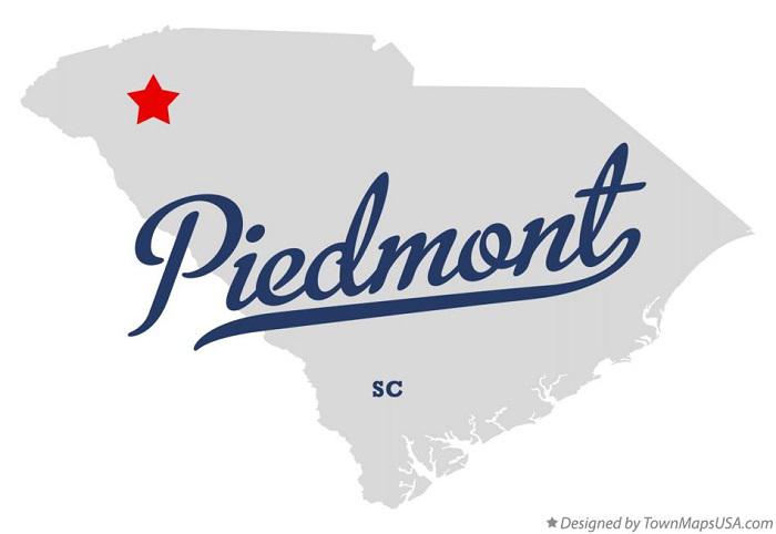 Map of South Carolina with a star on Piedmont