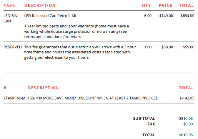 Estimate Example | Six Recessed LED Lights (Retrofit)