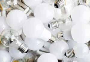 LEDs, pictured in solid white, are a better alternative to traditional clear bulbs.