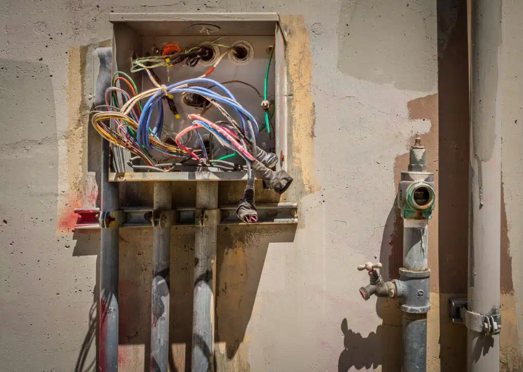 circuit breaker with lots of unplugged wires